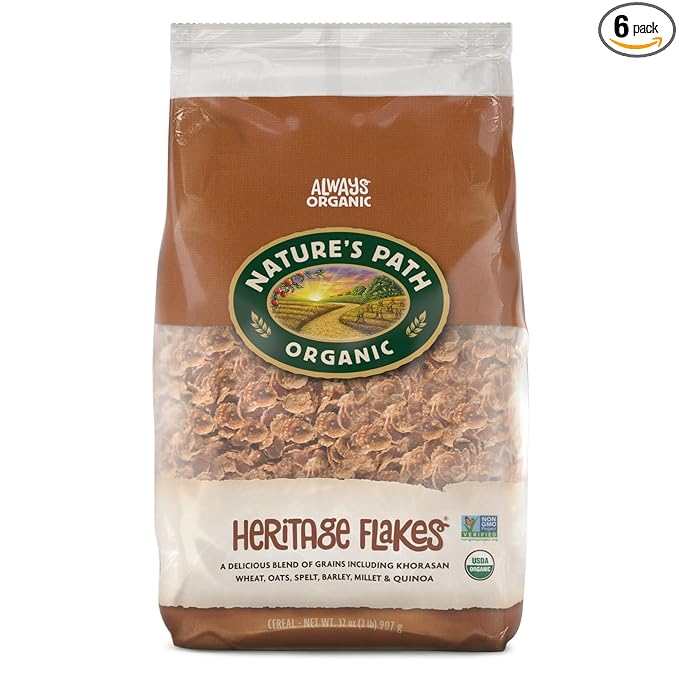 Nature's Path Organic Heritage Flakes¨ Cereal, 32 oz (Pack of 6), Non-GMO, Earth Friendly Packaging