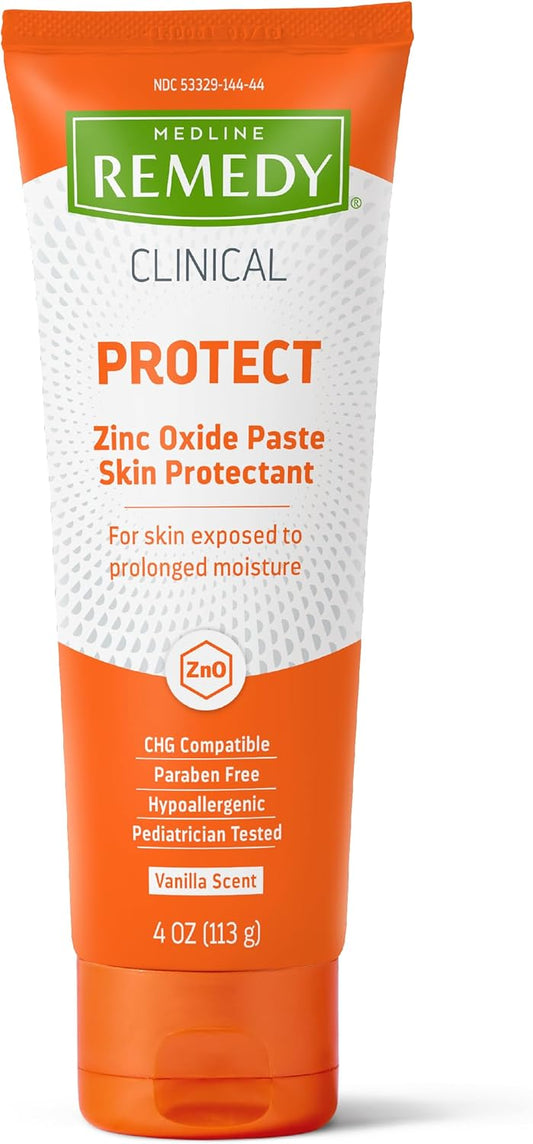 Medline Remedy CLINICAL Zinc Oxide Paste Skin Protectant (4 oz Tube), Vanilla Scent, Diaper Rash Cream, Incontinence Care, Wetness Protection, Paraben Free, Hypoallergenic, Adults, Children