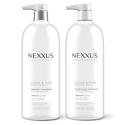 Nexxus Clean and Pure Clarifying Shampoo and Conditioner With ProteinFusion, 2-Pack for Nourished Hair Paraben Free Salon Shampoo 33.8 oz