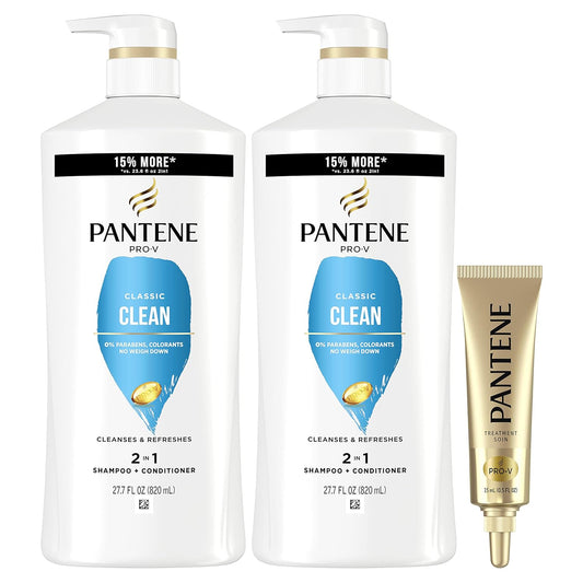 Pantene Classic Clean 2-in-1 Shampoo and Conditioner Set with Hair Treatment, Pro-V Nutrients for Dry, Color-Treated Hair, Long-Lasting Nourishment &...
