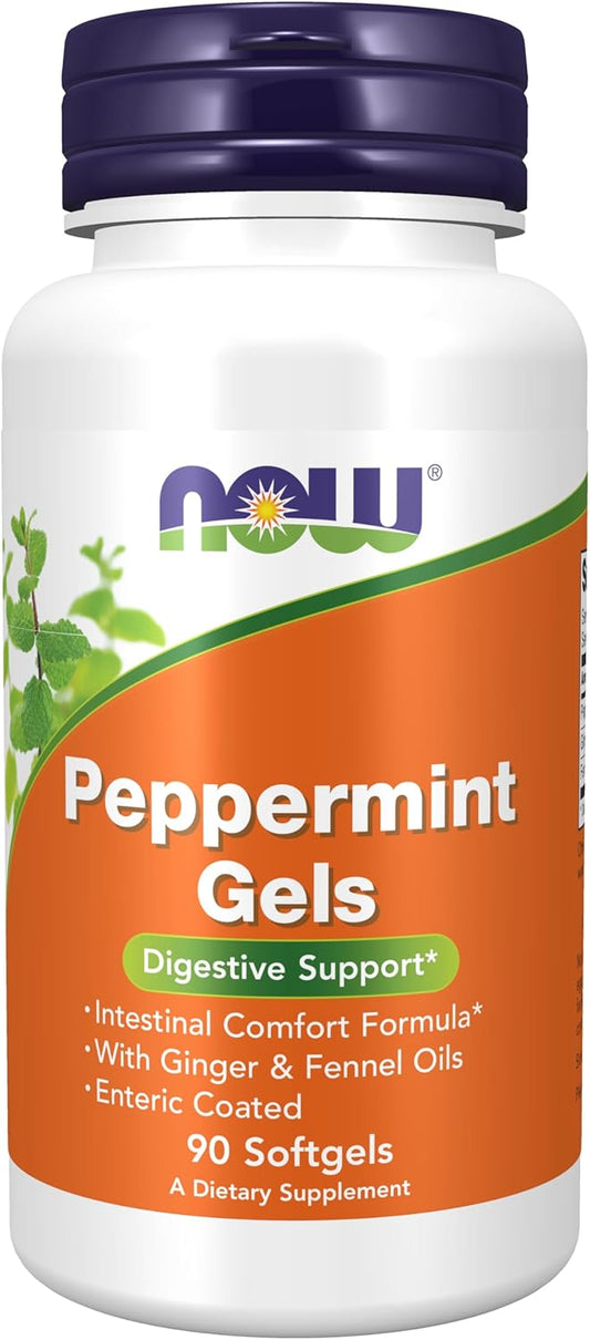 NOW Supplements, Peppermint Gels with Ginger & Fennel Oils, Enteric Coated, Digestive Support*, 90 Softgels
