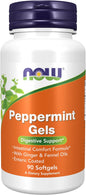 NOW Supplements, Peppermint Gels with Ginger & Fennel Oils, Enteric Coated, Digestive Support*, 90 Softgels