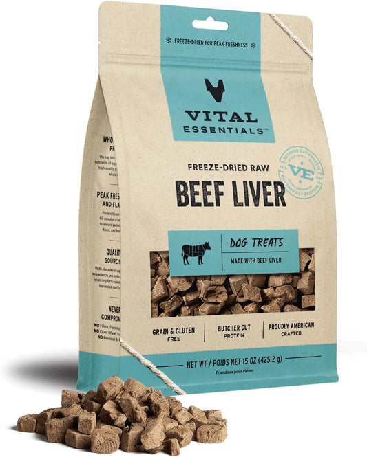 Vital Essentials Freeze Dried Raw Single Ingredient Dog Treats, Beef Liver, 15 oz
