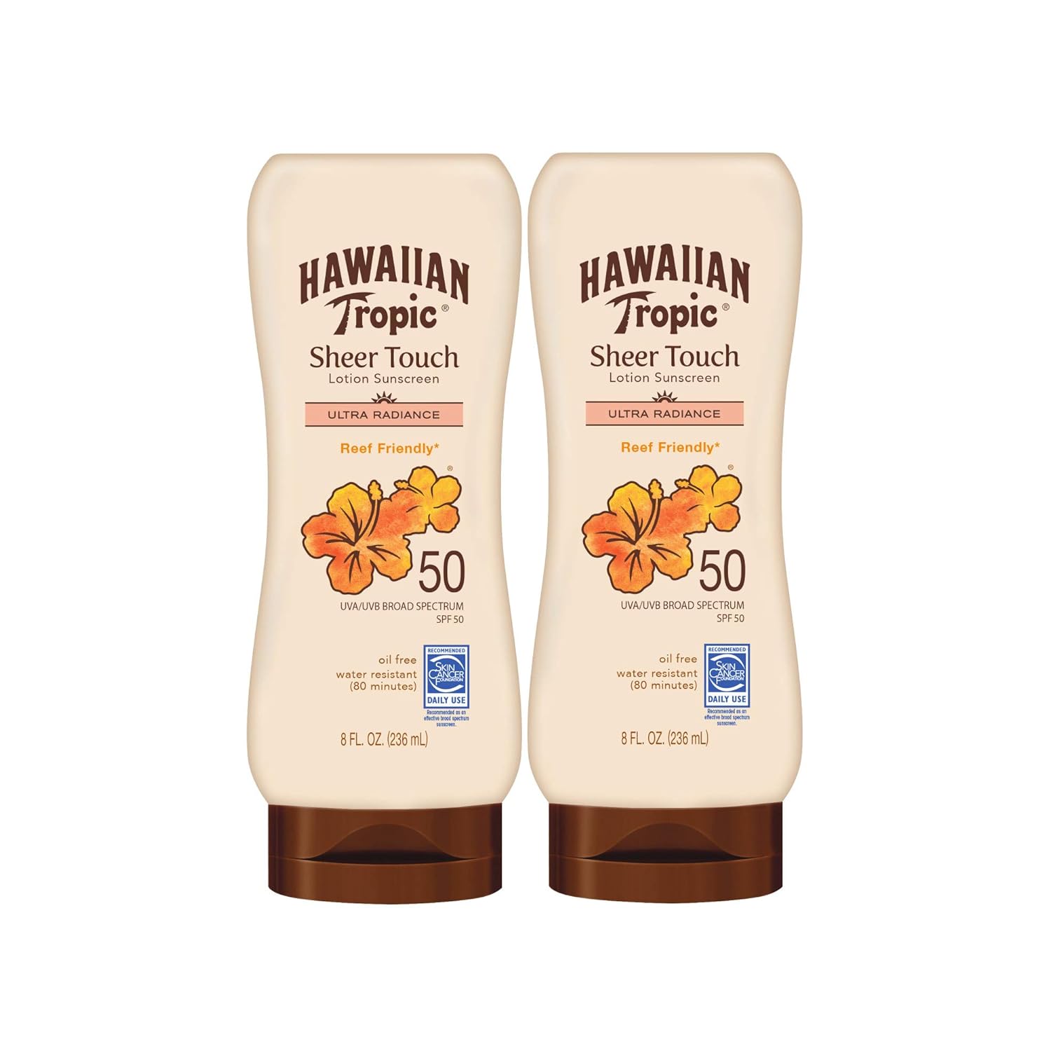 Hawaiian Tropic Sheer Touch Ultra Radiance Lotion Sunscreen SPF 50, 8oz Twin Pack | Hawaiian Tropic Sunscreen SPF 50, Sunblock, Oxybenzone Free Sunscreen,...