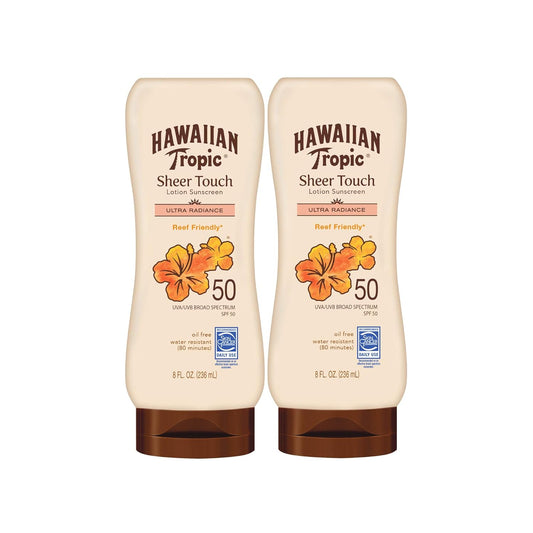 Hawaiian Tropic Sheer Touch Ultra Radiance Lotion Sunscreen SPF 50, 8oz Twin Pack | Hawaiian Tropic Sunscreen SPF 50, Sunblock, Oxybenzone Free Sunscreen,...