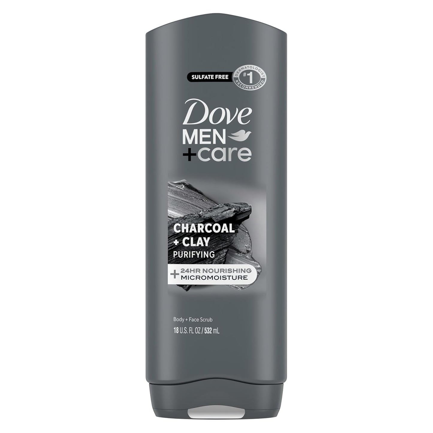 DOVE MEN + CARE Body and Face Wash Purifying Charcoal + Clay Body Wash for Men with 24-Hour Nourishing Micromoisture Technology 18 oz
