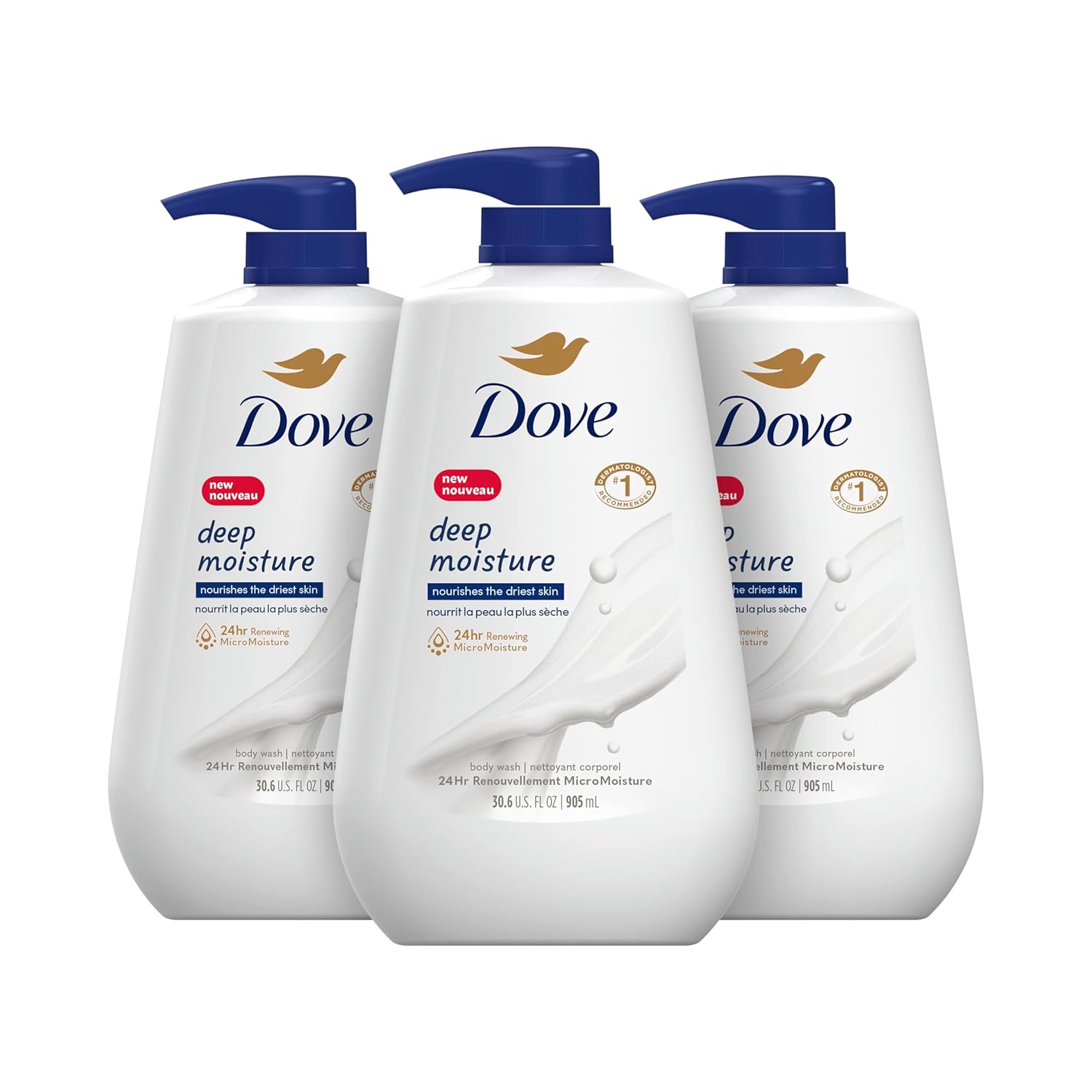 Dove Body Wash with Pump Deep Moisture For Dry Skin Moisturizing Skin Cleanser with 24hr Renewing MicroMoisture Nourishes The Driest Skin, 30.6 Fl Oz (Pack...