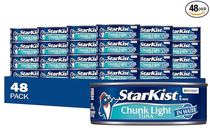 StarKist Chunk Light Tuna in Water, 5 oz (48 Pack) Canned Tuna Fish, Wild Caught, Gluten Free, Ready to Eat, Perfect for Salads, Keto Meals and Snacks, with 20g Protein & 90 Calories Per Serving