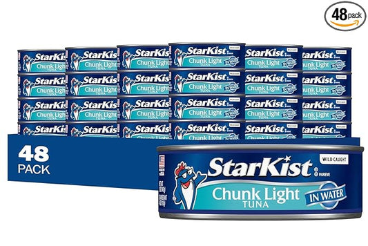 StarKist Chunk Light Tuna in Water, 5 oz (48 Pack) Canned Tuna Fish, Wild Caught, Gluten Free, Ready to Eat, Perfect for Salads, Keto Meals and Snacks, with 20g Protein & 90 Calories Per Serving