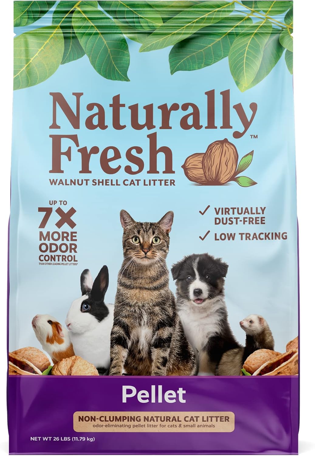 Eco-Shell Naturally Fresh Cat Litter Made from Walnut Shells, Pellet Non-Clumping, Biodegradable, Dust-Free, Sustainable, 26 Lbs