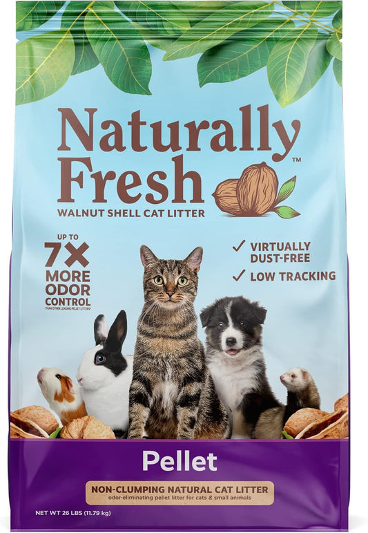 Eco-Shell Naturally Fresh Cat Litter Made from Walnut Shells, Pellet Non-Clumping, Biodegradable, Dust-Free, Sustainable, 26 Lbs