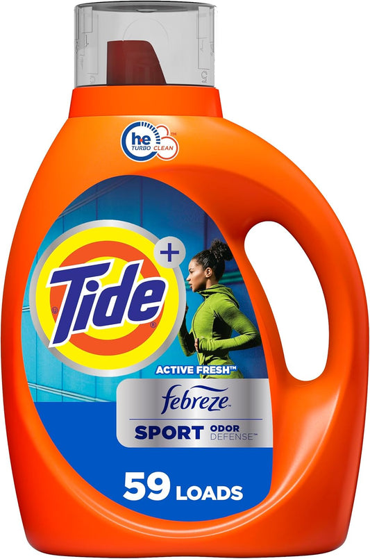 Tide Plus Febreze Sport Odor Defense HE Turbo Clean Liquid Laundry Detergent, 84 fl oz, 59 loads
