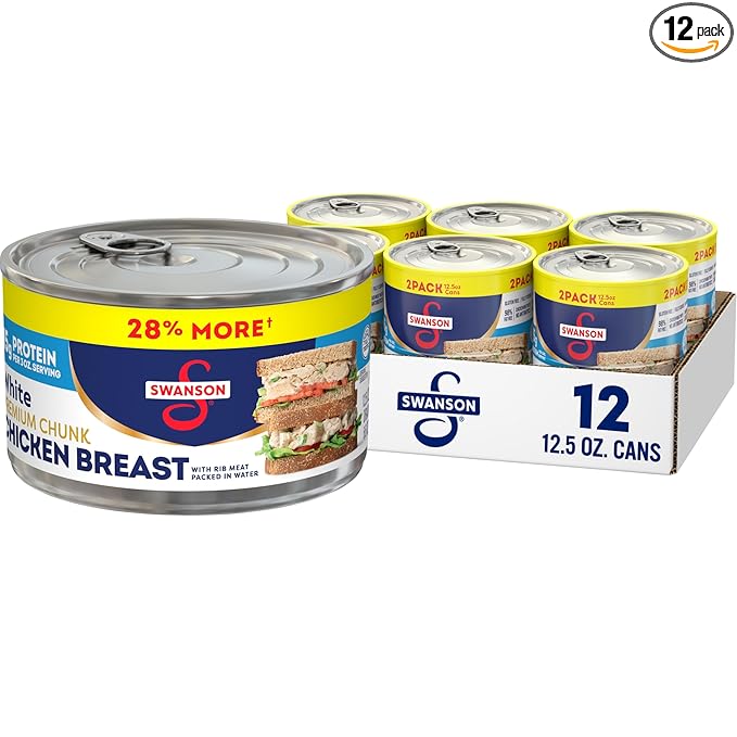 Swanson White Premium Chunk Chicken Breast with Rib Meat in Water, 12.5 oz. (Pack of 12)