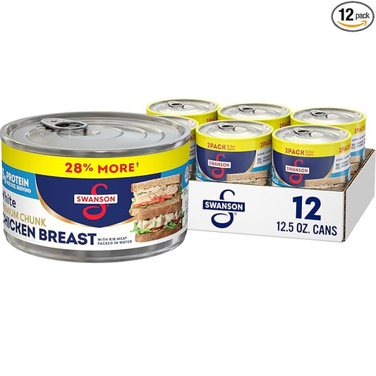 Swanson White Premium Chunk Chicken Breast with Rib Meat in Water, 12.5 oz. (Pack of 12)