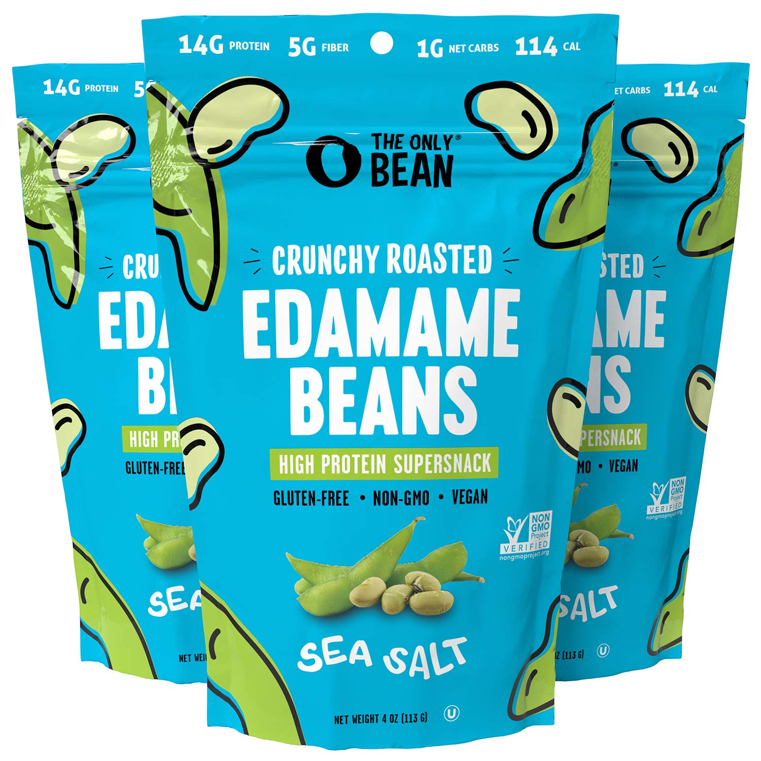 The Only Bean - Crunchy Roasted Edamame Beans (Sea Salt) - Keto Snacks (2g Net) - High Protein Healthy Snacks (14g Protein) - Low Carb & Calorie,...