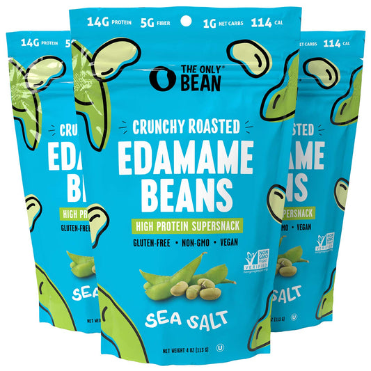 The Only Bean - Crunchy Roasted Edamame Beans (Sea Salt) - Keto Snacks (2g Net) - High Protein Healthy Snacks (14g Protein) - Low Carb & Calorie,...