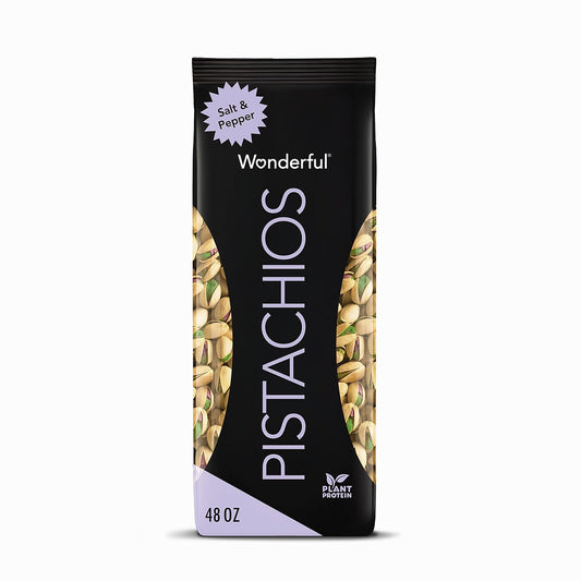 Wonderful Pistachios In Shell, Salt & Pepper, 48 Ounce Resealable Bag, Healthy Snack, Protein Snack, Pantry Staple (48 oz)