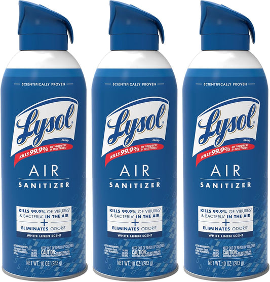 lysol Air Sanitizer Spray, For Air Sanitization and Odor Elimination, White Linen Scent, 10 Fl. Oz (Pack of 3)