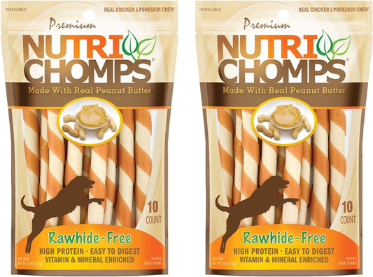 NutriChomps Dog Chews 5-inch Twists, Easy to Digest, Rawhide-Free Dog Treats, 10 Count, Real Peanut Butter Flavor, Bundle of 2, 20 Count, NT063V-2