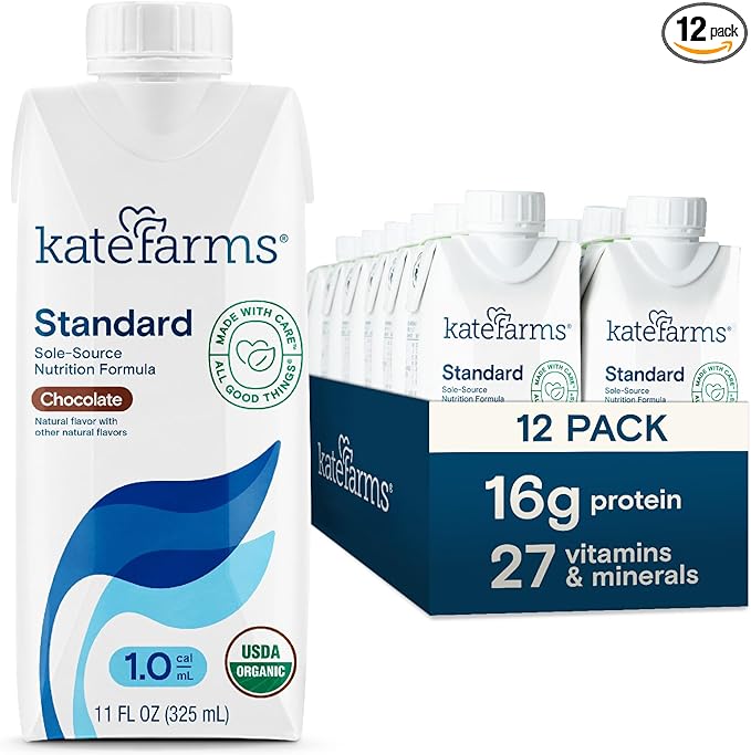 KATE FARMS Organic1.0 Chocolate Nutrition Shake, 16g Protein, 27 Vitamins and Minerals, Meal Replacement 11 oz (12 Pack)