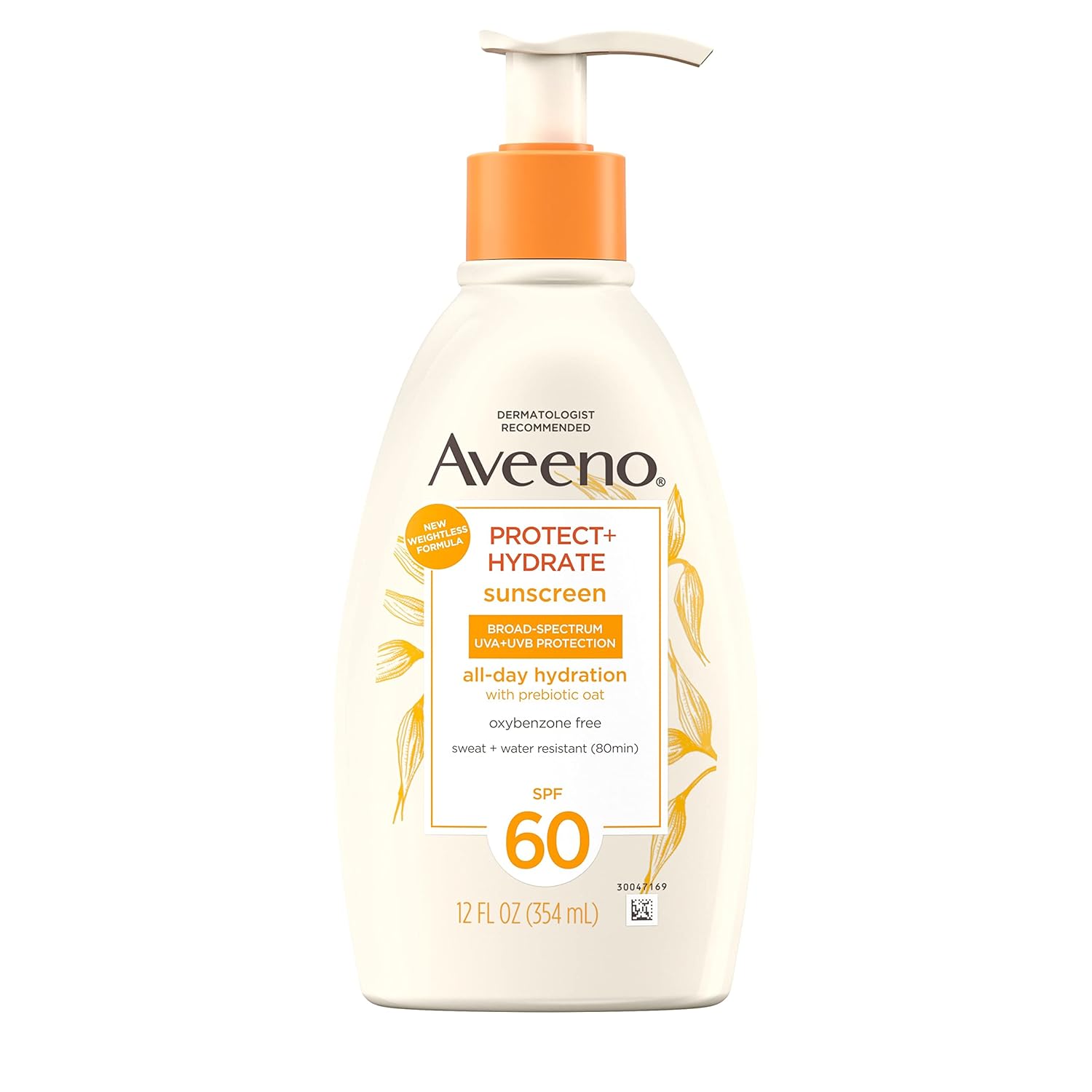 Aveeno Protect + Hydrate Moisturizing Body Sunscreen Lotion with Broad Spectrum SPF 60 & Prebiotic Oat, Weightless, Paraben-Free, Oil-Free &...