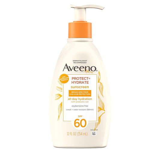 Aveeno Protect + Hydrate Moisturizing Body Sunscreen Lotion with Broad Spectrum SPF 60 & Prebiotic Oat, Weightless, Paraben-Free, Oil-Free &...