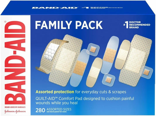 Band-Aid Brand Adhesive Bandages Family Variety Pack, Sheer & Clear Flexible Sterile Individually Wrapped Bandages for First Aid Wound Care for Minor Cuts & Scrapes, Assorted Sizes, 280 ct