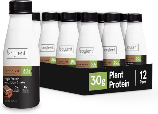 Soylent Chocolate High Protein Shake, 30g Complete Protein, Vegan, Dairy Free and 0g Sugar, Ready to Drink Protein Drinks, 11 Oz, 12 Pack