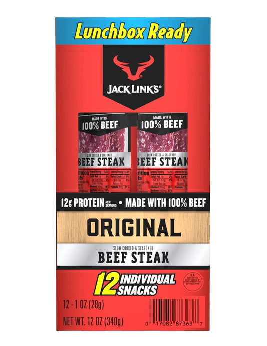 Jack Links Premium Cuts Beef Steak, Original, Strips -Great Protein Snack with 11g of Protein and 1g of Carbs Per Serving, Made with Beef, 1 Ounce (Pack of 12)
