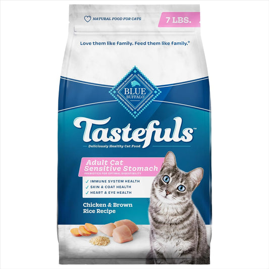 Blue Buffalo Tastefuls Adult Dry Cat Food SensitiveStomachFormula,MadeintheUSA with Natural Ingredients, Chicken Recipe, 7-lb. Bag 
