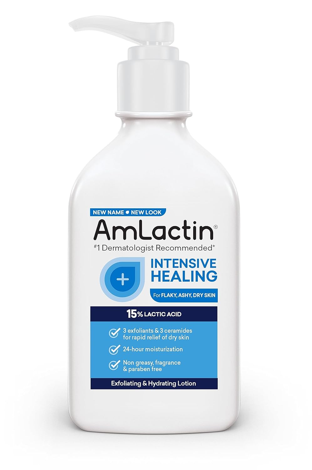AmLactin Intensive Healing Body Lotion for Dry Skin – 7.9 oz Pump Bottle – 2-in-1 Exfoliator and Moisturizer with Ceramides and 15% Lactic Acid for 24-Hour...