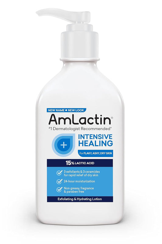 AmLactin Intensive Healing Body Lotion for Dry Skin – 7.9 oz Pump Bottle – 2-in-1 Exfoliator and Moisturizer with Ceramides and 15% Lactic Acid for 24-Hour...