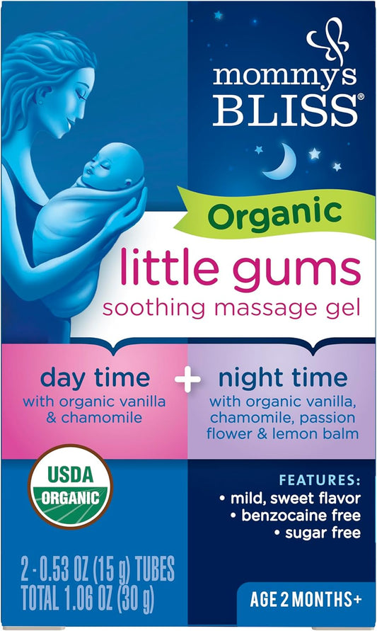 Mommy's Bliss Organic Little Gums Soothing Massage Gel Day and Night Combo, Great for Teething Babies, Age 2 Months+, Sugar Free, Mild & Sweet...