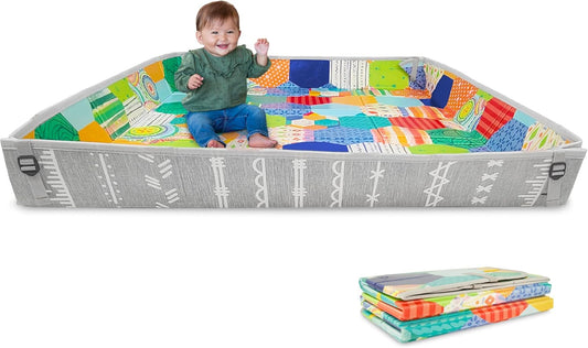 Infantino Foldable Soft Foam Mat, Extra Large Double-Sided Cushioned Portable Play Mat with Fold-Up Sides, Non Slip Crawling & Playing for Infants and...