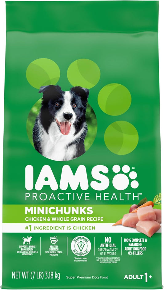 IAMS Adult Minichunks Small Kibble High Protein Dry Dog Food with Real Chicken, 7 lb. Bag