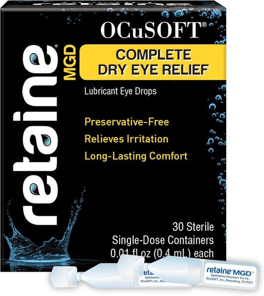 OCuSOFT Retaine MGD Ophthalmic Emulsion - Complete Dry Eye Relief - Soothes Red & Irritated Eyes - 30 Count Preservative-Free Single-Use Containers - 0.01 Fl Oz