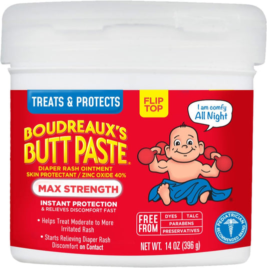 Boudreaux's Butt Paste Maximum Strength Diaper Rash Cream, Ointment for Baby, 14 oz Flip-Top Jar