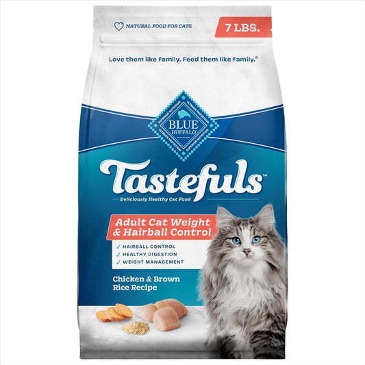 Blue Buffalo Tastefuls Adult Dry Cat Food for Weight Management & Hairball Control, Made in the USA with Natural Ingredients, Chicken Recipe, 7-lb. Bag