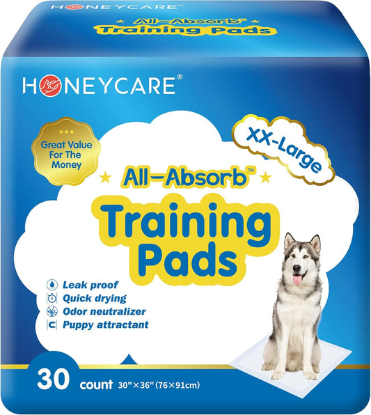 HONEY CARE All-Absorb, XXL 30"x36", 30 Count, Dog and Puppy Training Pads, Ultra Absorbent and Odor Eliminating, Leak-Proof 5-Layer Potty Training...
