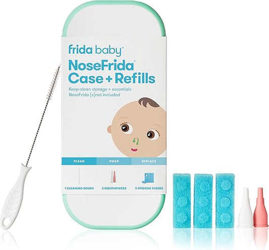 Frida Baby NoseFrida Case + Refills | Cleaning and Storage for Doctor-Recommended NoseFrida The Snotsucker Nasal Aspirator, Storage Travel Case, Bristle Cleaning Brush, Hygiene Filters, Baby Registry