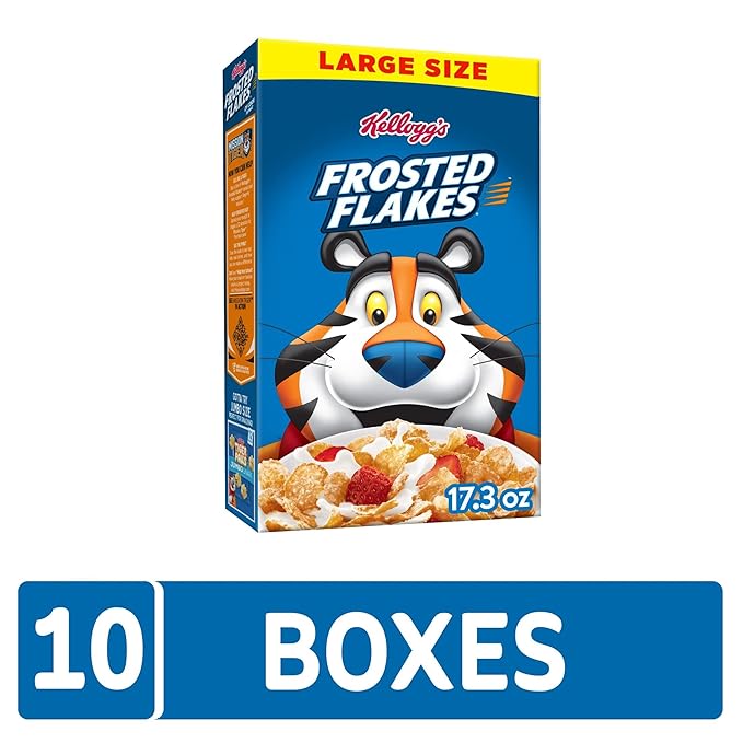 Kellogg's Frosted Flakes Breakfast Cereal, 8 Vitamins and Minerals, Kids Snacks, Large Size, Original, 10.8lb Case (10 Boxes)