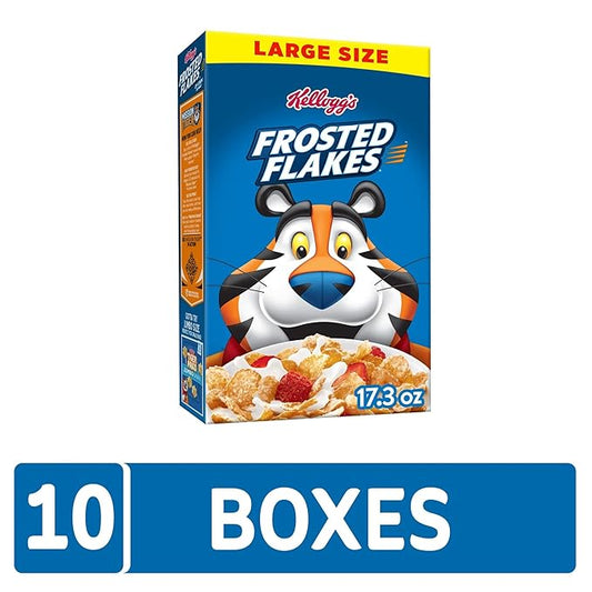 Kellogg's Frosted Flakes Breakfast Cereal, 8 Vitamins and Minerals, Kids Snacks, Large Size, Original, 10.8lb Case (10 Boxes)