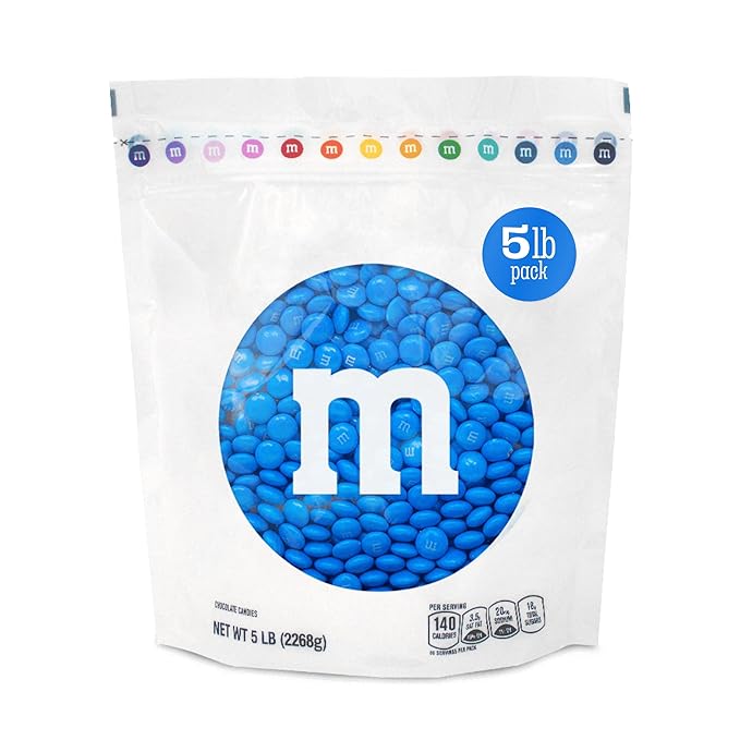 M&MÕS WORLD Blue Candy Bulk - Milk Chocolate Candy, 5 lbs Resealable Pack for Graduation, Wedding, 4th of July, Birthdays, Party Favors, Boy Baby Showers, Gender Reveal Ideas, Easter and more
