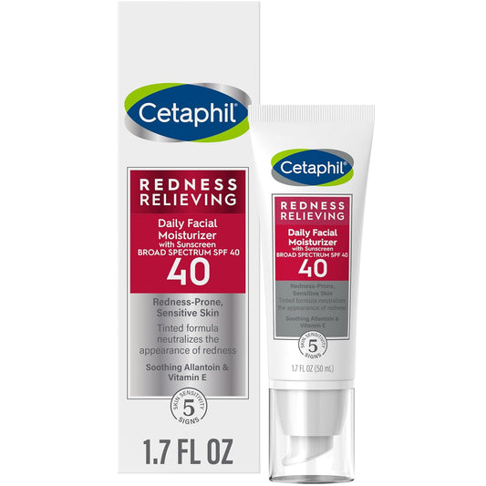 CETAPHIL Redness Relieving Daily Facial Moisturizer SPF 40, 1.7 fl oz, Broad spectrum Sunscreen, Neutral Tint, For Redness-Prone Skin