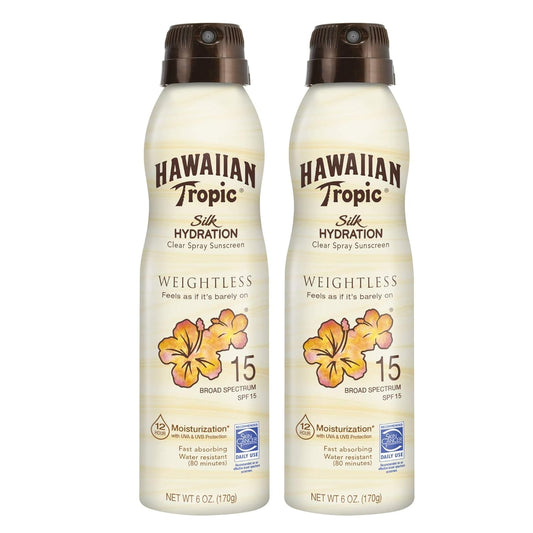 Hawaiian Tropic Weightless Hydration Clear Spray Sunscreen SPF 15, 6oz Twin Pack | Hawaiian Tropic Sunscreen SPF 15, Sunblock, Oxybenzone Free Sunscreen,...