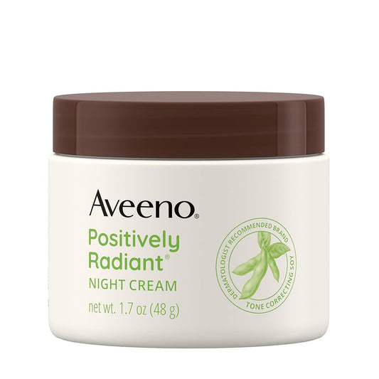 Aveeno Positively Radiant Moisturizing Face & Neck Night Cream with Tone Correcting Soy & Niacinamide, Night Cream Targets Dull Skin & Evens.