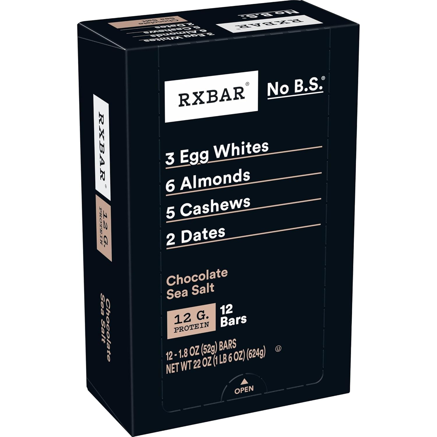 RXBAR Protein Bars, Protein Snack, Snack Bars, Chocolate Sea Salt, 22oz Box (12 Bars)