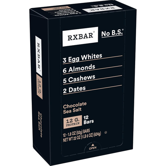 RXBAR Protein Bars, Protein Snack, Snack Bars, Chocolate Sea Salt, 22oz Box (12 Bars)
