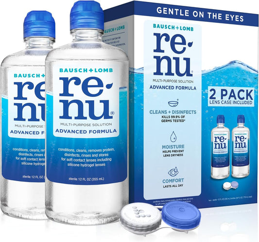 Renu Contact Lens Solution Advanced Formula Multipurpose Lens Cleaner for Eye Contacts, Cleaning, Moisturizing and Disinfecting Care for Soft & Silicon Hydrogel Lenses, 12 Fl Oz (Pack of 2)