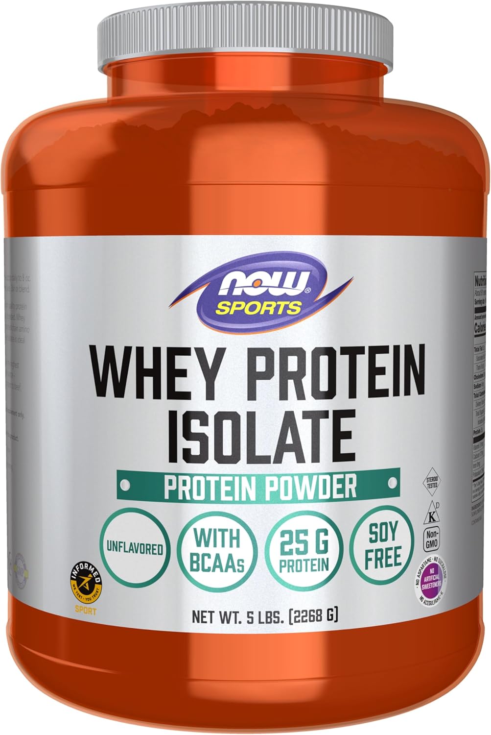 NOW Sports Nutrition, Whey Protein Isolate, 25 g With BCAAs, Unflavored Powder, 5-Pound
